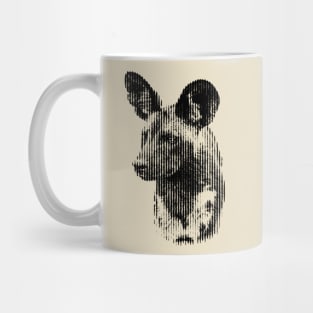 African Wild Dog in Striking Pattern of Black and White Vertical Stripes Mug